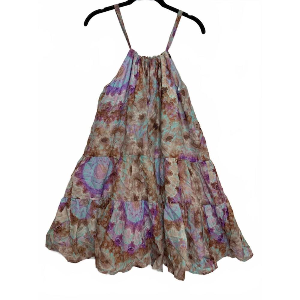 Ei8ht Dreams Venice Tiered Mini Dress Tie Dye Boho Silk Cotton XS